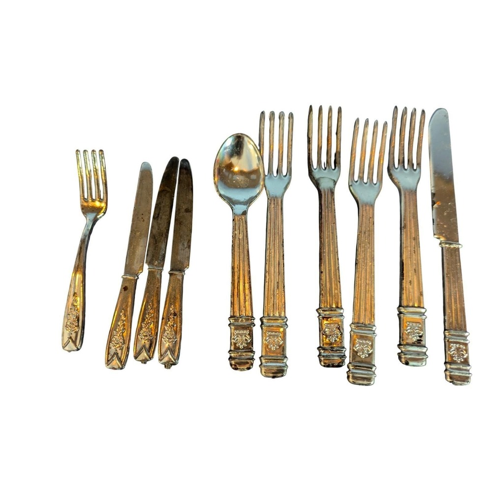 VintageToy Play Silverplate Flatware‎ Lot 10pc Mixed Forks Knives